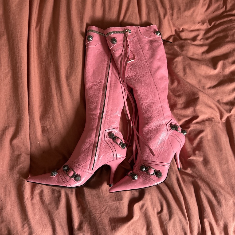 Balenciaga Pink Heeled Boots with Silver Accents